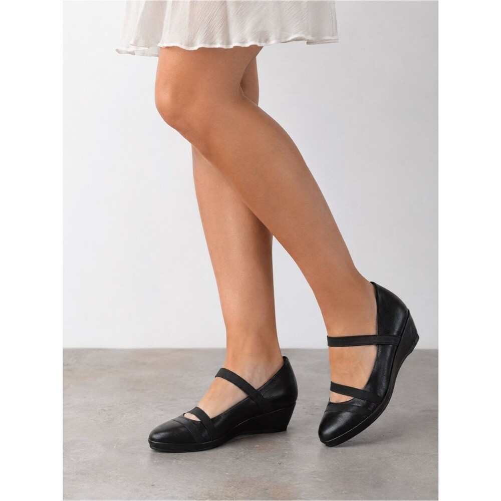 L’ Amour Des Pieds Black Wedge Leather Mary Jane Berency Wedge Business Casual